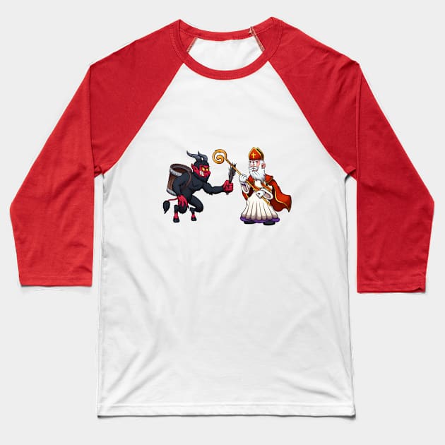 Saint Nicholas VS Krampus Baseball T-Shirt by TheMaskedTooner